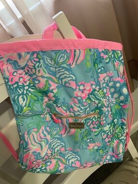 Lilly Pulitzer Blue Pink Green Drawstring Backpack